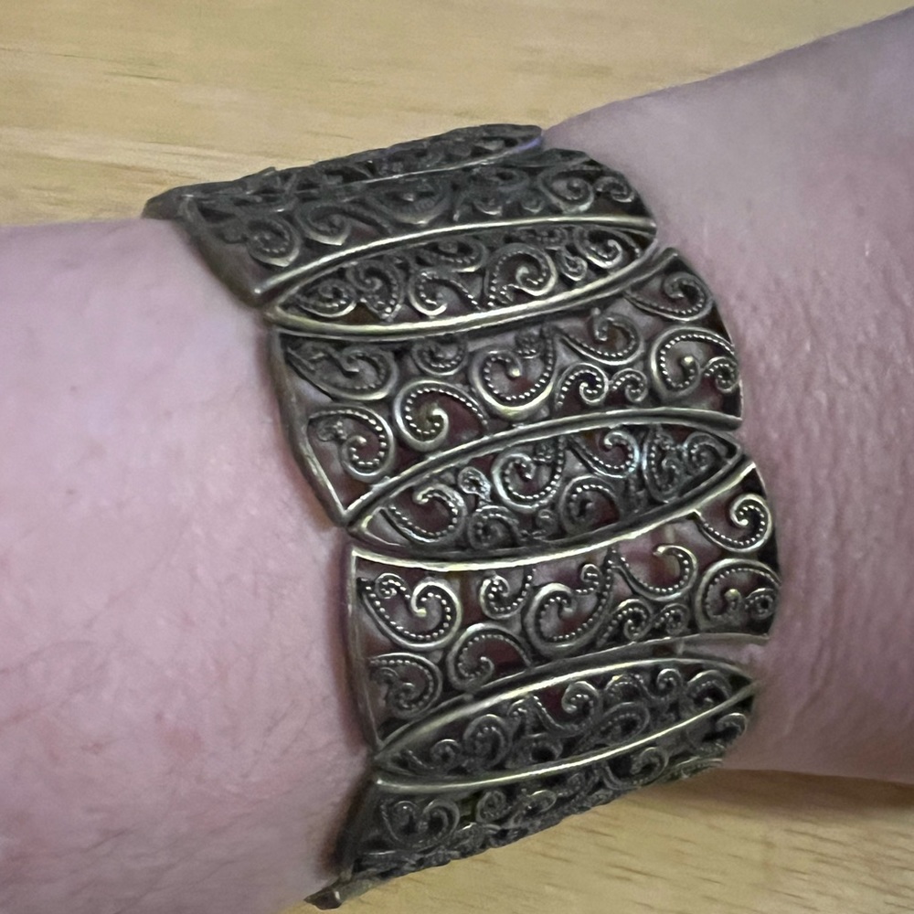 Wide Stretch Metal Filigree Bracelet